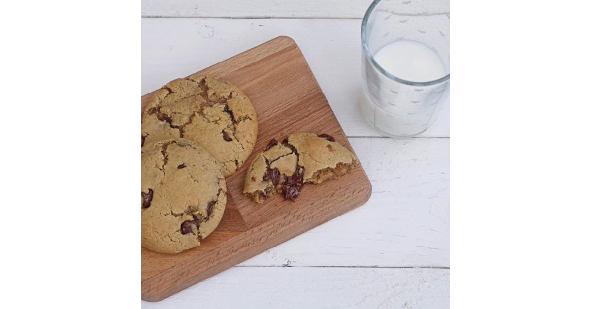 Best Ever Chocolate Chip cookie with a glass of milk by Soupologie