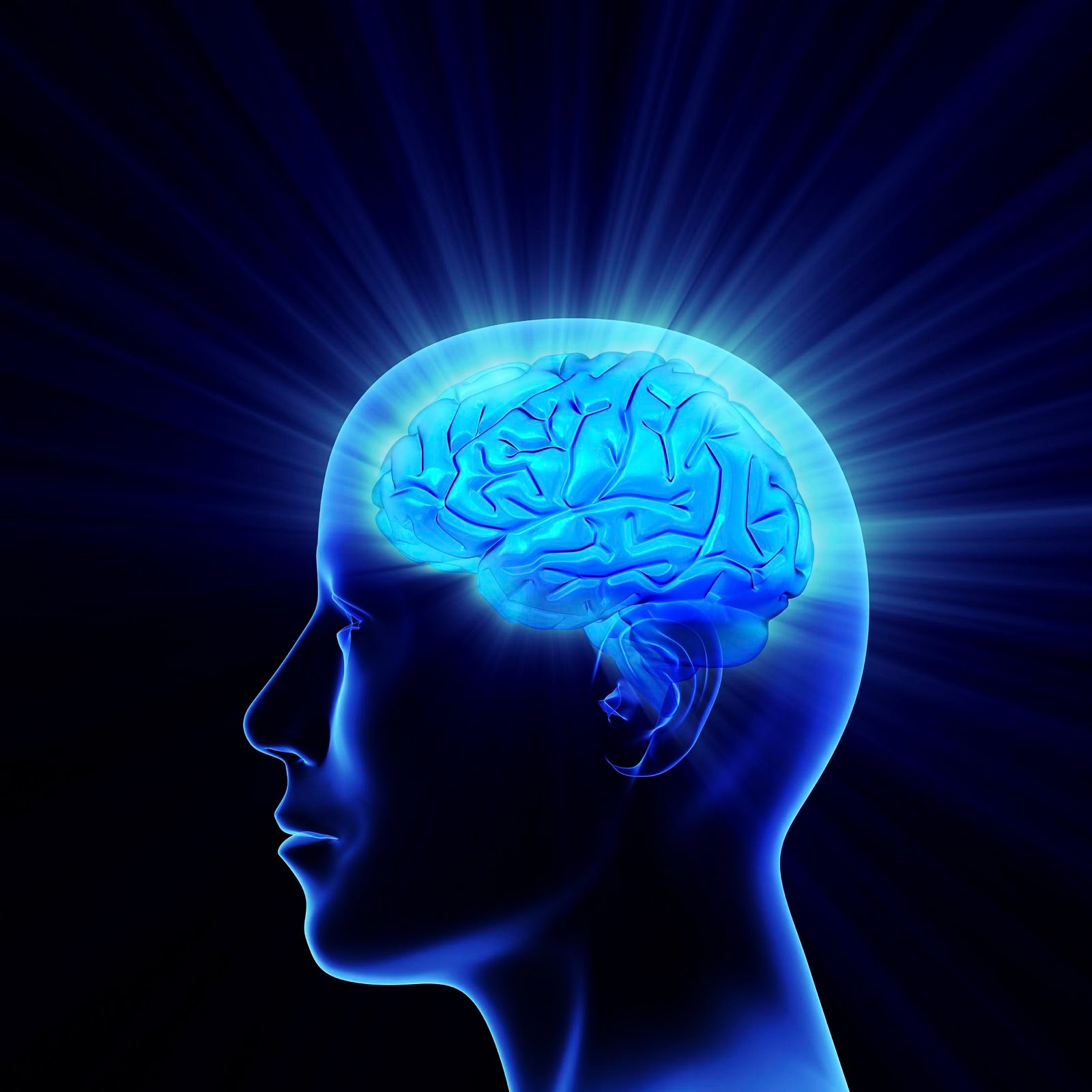 Blue glowing human brain