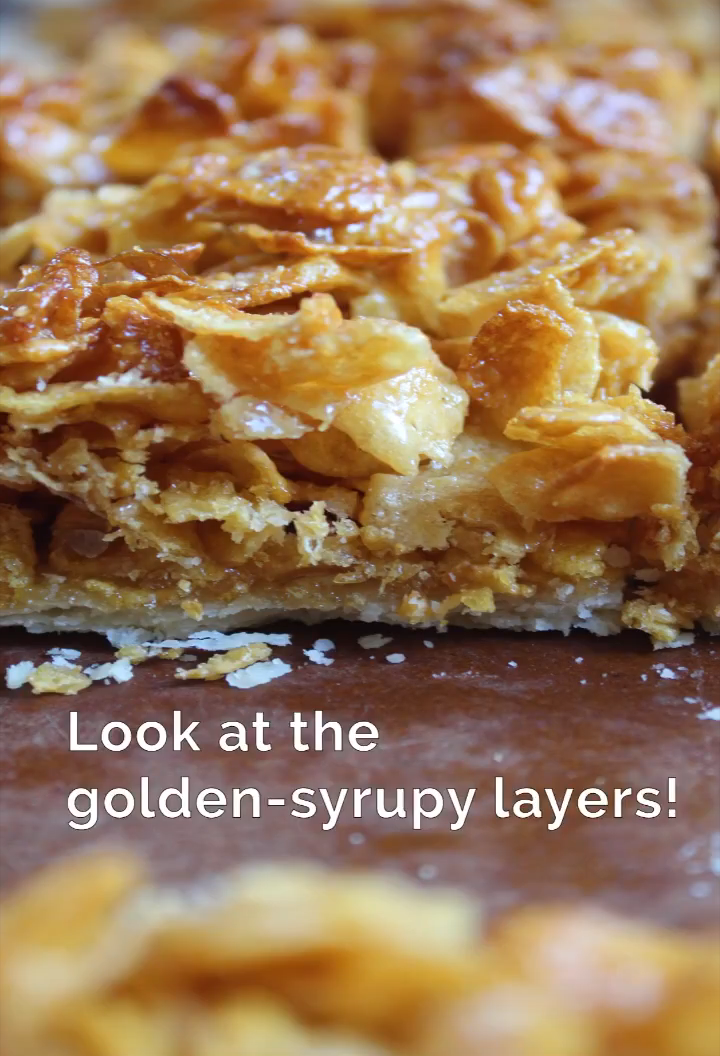 cornflake tart, golden syrup layers